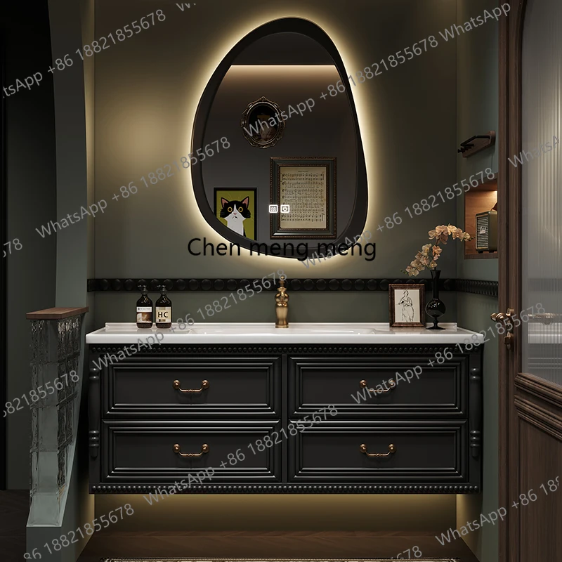 

Европейский зеленый шкаф для ванной комнаты: современный классический деревянный шкаф для хранения, узкий, с раковиной и зеркалом (Meuble Salle De Bain)