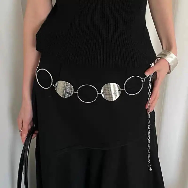 Стильный металлический круглый диск Merged, женская поясная цепочка, украшение для одежды, цепочка для тела, ювелирные аксессуары