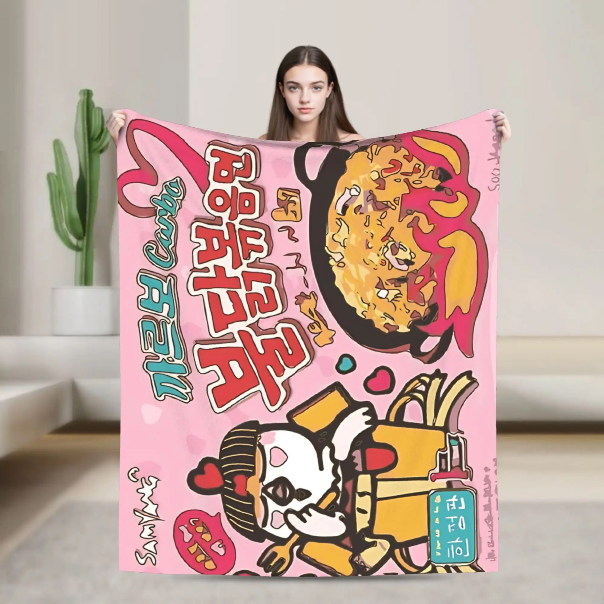 Manta de Franela Samyang Carbonara Buldak Ramen, Manta Cálida y Suave para Sofá, Cama, Cubrecama Decorativo con Patrón, Cubre Sofá Cama