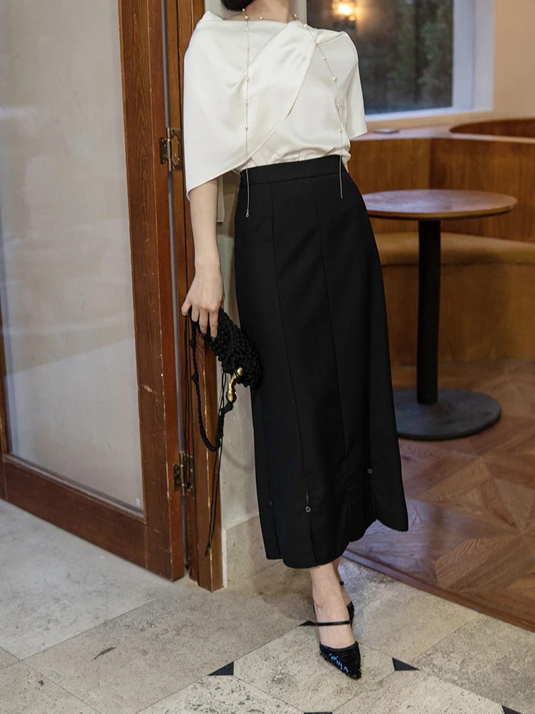 

Простая юбка-миди Bla Suit с высокой талией, свободного кроя, для женщин, весенняя, прямого кроя, с асимметричным подолом, для повседневной носки