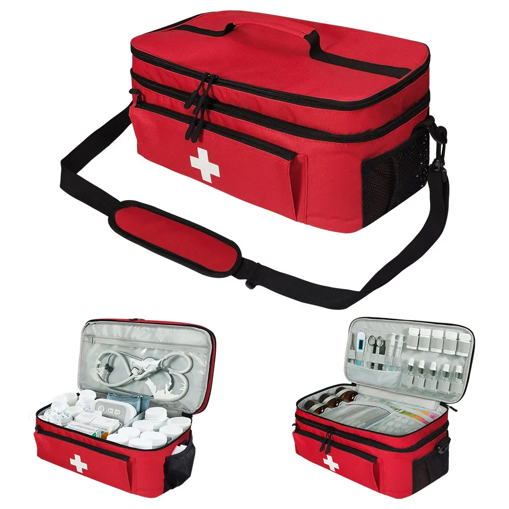 Kit de primeros auxilios de viaje para el hogar, bolsa de transporte médica, organizador de almacenamiento multifuncional, cajas de medicina en capas, armario de medicamentos