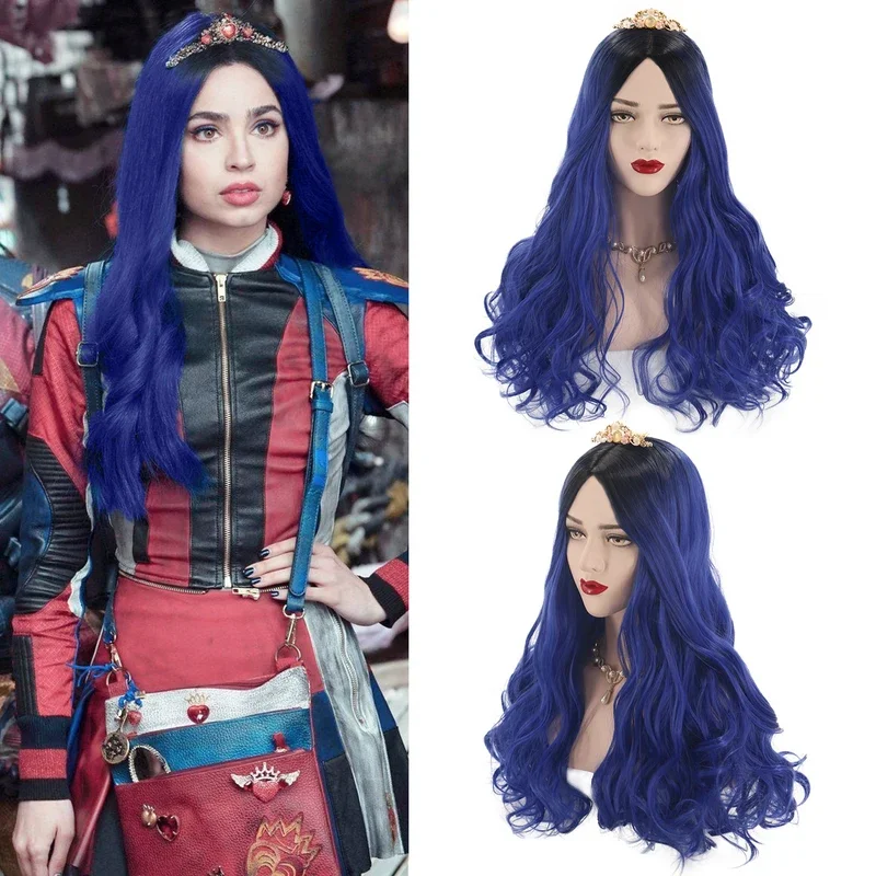 

Movie Descendants 3 Evie Anime Cosplay Wig Halloween Carnival Party For Adult Dark Blue Ombre Black Long Wavy Wig 65cm Wig Cap
