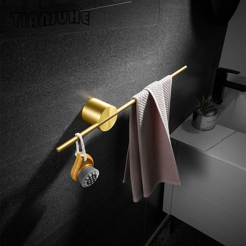 

Toilet Paper Shoes Holder Accessories Brushed Gold Wood Towel Rack Bathroom Black Wall Mounted Movable Bath Bar Hanger