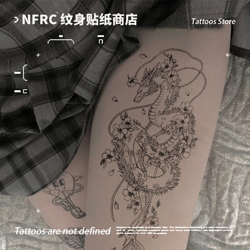 

Japanese Sakura Dragon Herbal Juice Tattoo Sticker for Women Man Waterproof Temporary Tattoo Sexy Body Fake Tattoo Halloween New