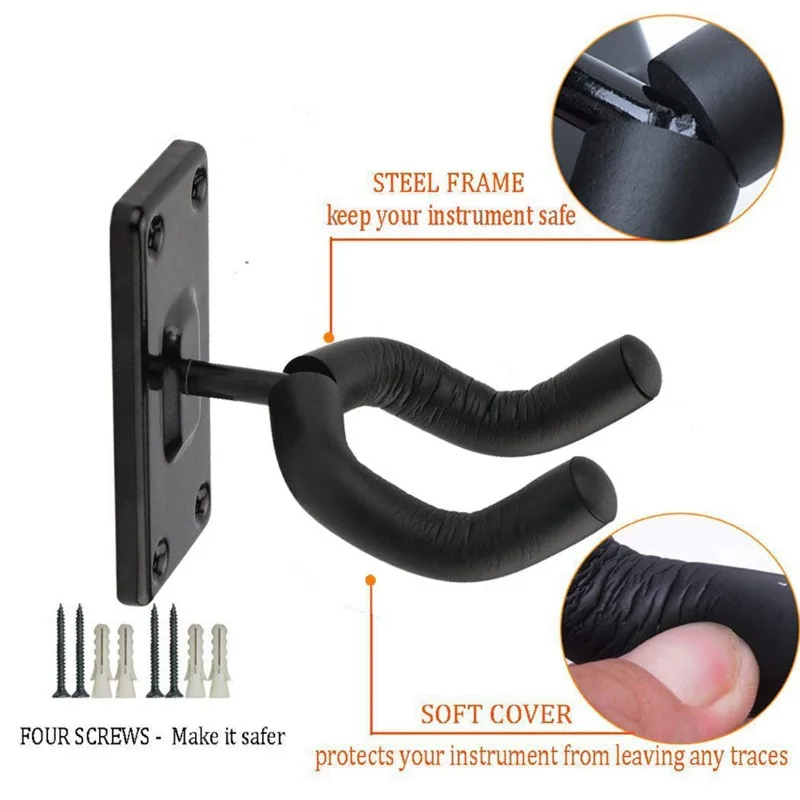 Guitar Wall Mount Hook Holder Racks Violin Hanger Stand Rack Bracket Display for Guitar Bass Skateboarding Easy To Install+Screw