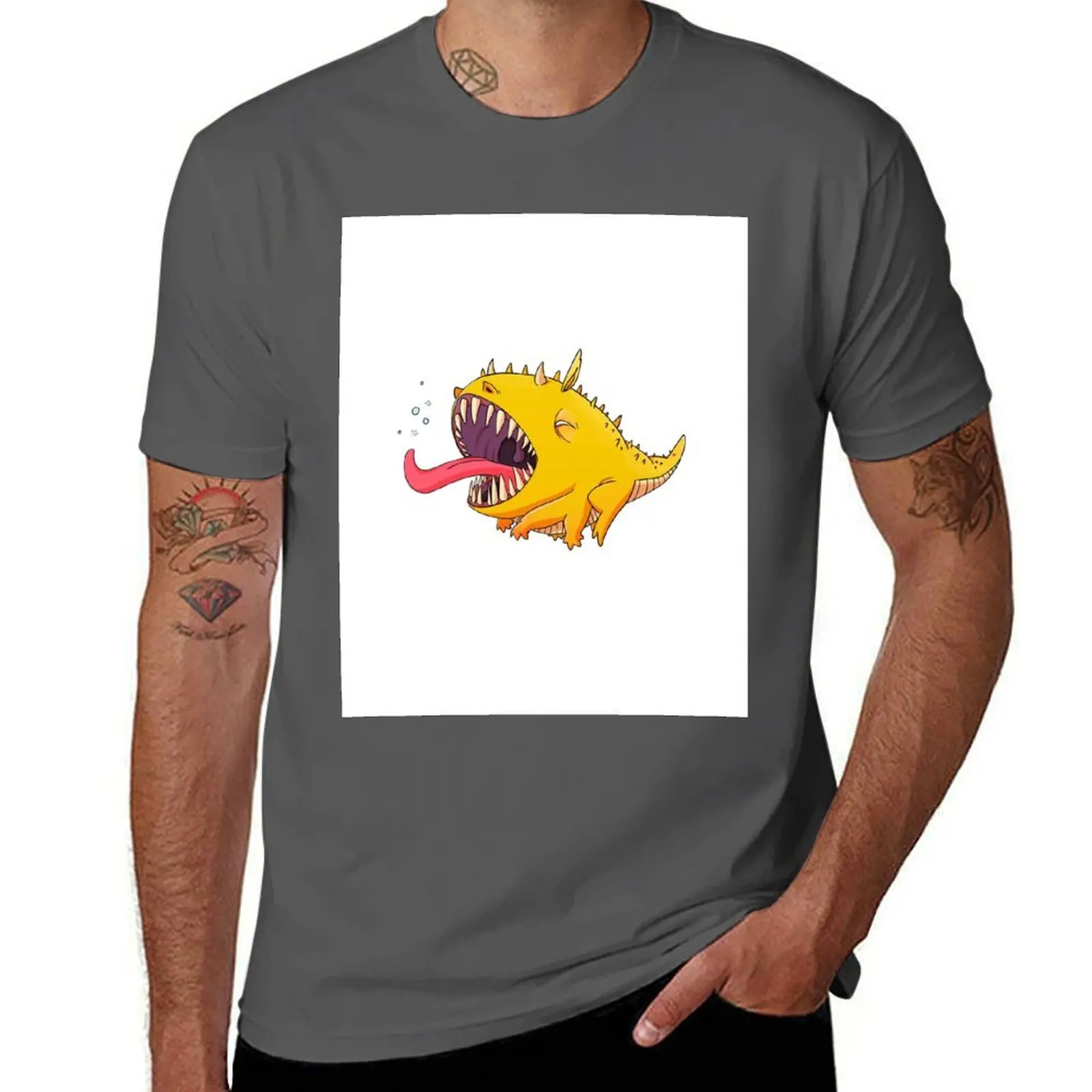 

Футболка Yawning Monster, мужская футболка из 100% хлопка, футболки с аниме, футболка большого размера для мужчин, футболка из 100% хлопка