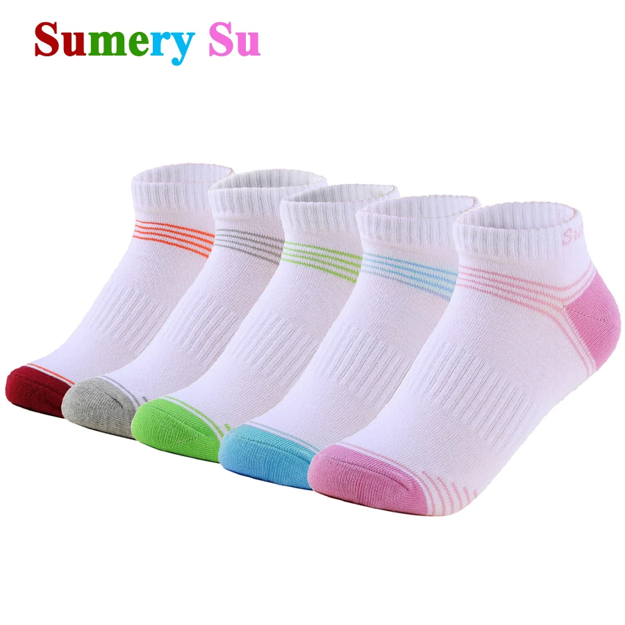 5 Pairs/Lot Running Socks Women Casual Outdoor Travel Cute Colorful Stripe Sports White Short Cotton Sock Girls Gift 5 Colors