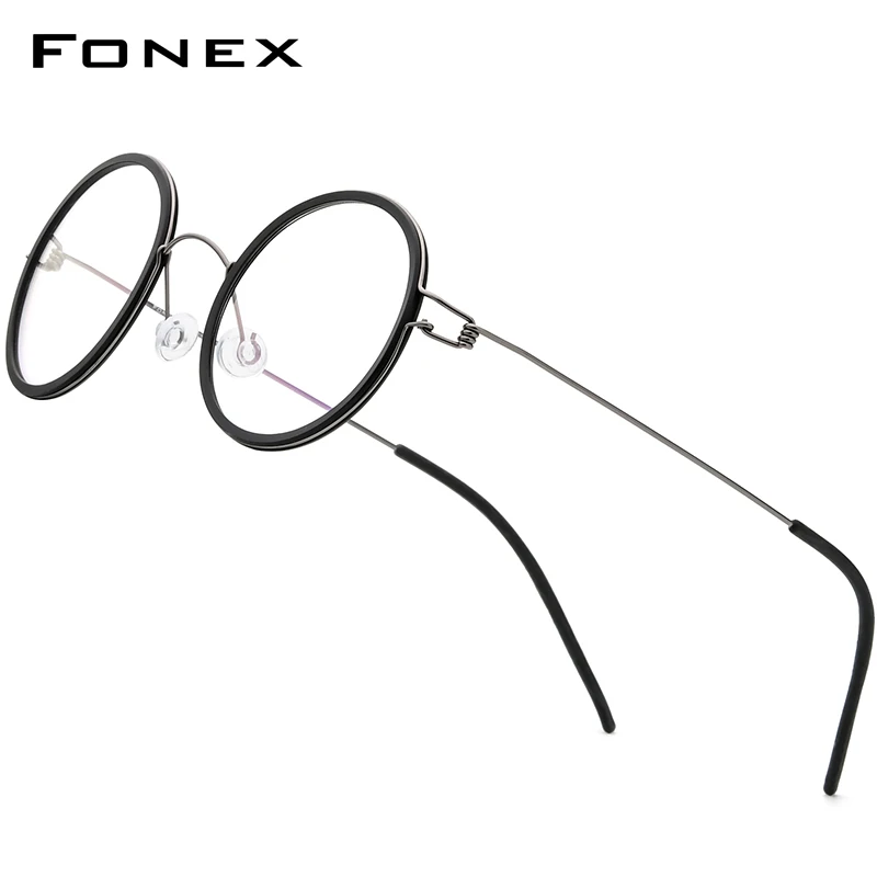 FONEX TR-90 Alloy Glasses Frame Men Round Women Eyeglasses 2024 Korean Screwless Eyewear 98636