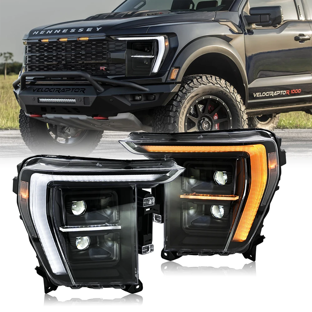 المصابيح الأمامية لـ F150 2021-2024 مع ترقية تحسين إشارة الانعطاف المتتابعة المتتابعة LED