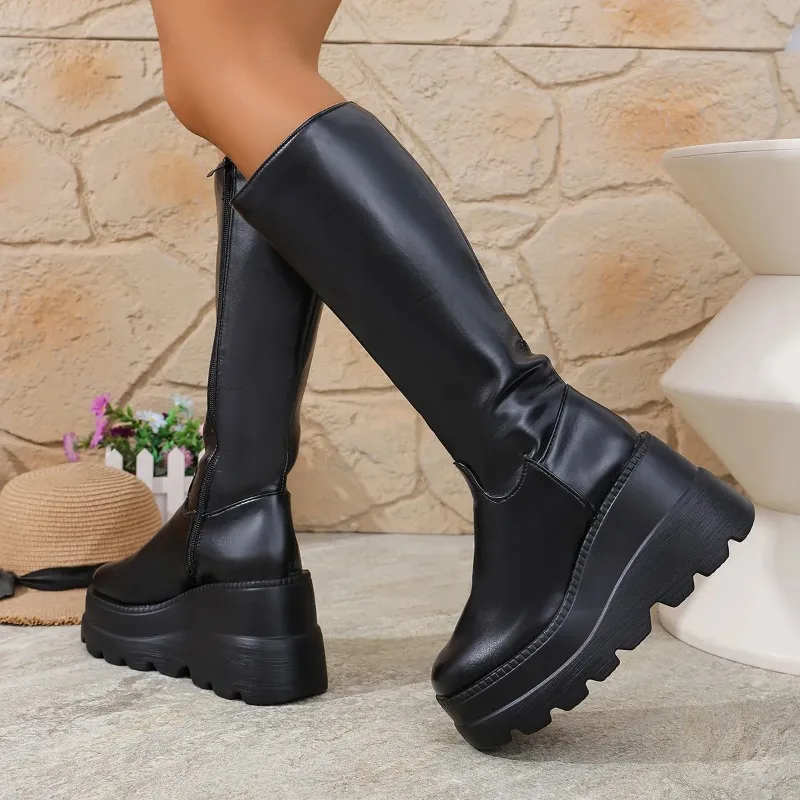 

Ботильоны на толстом каблуке, новые осенние мотоциклетные рыцарские сапоги Y2K Spicy Girl, высокие сапоги до колена из искусственной кожи