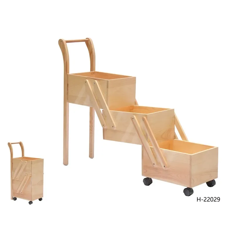 Pine three-layer foldable storage rack with wheels portable waterproof classic style storage rack