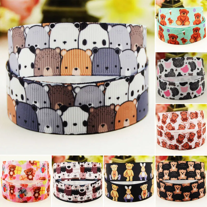 22mm 25mm 38mm 75mm Bear cartoon printed Grosgrain Ribbon party decoration 10 Yards satin ribbons