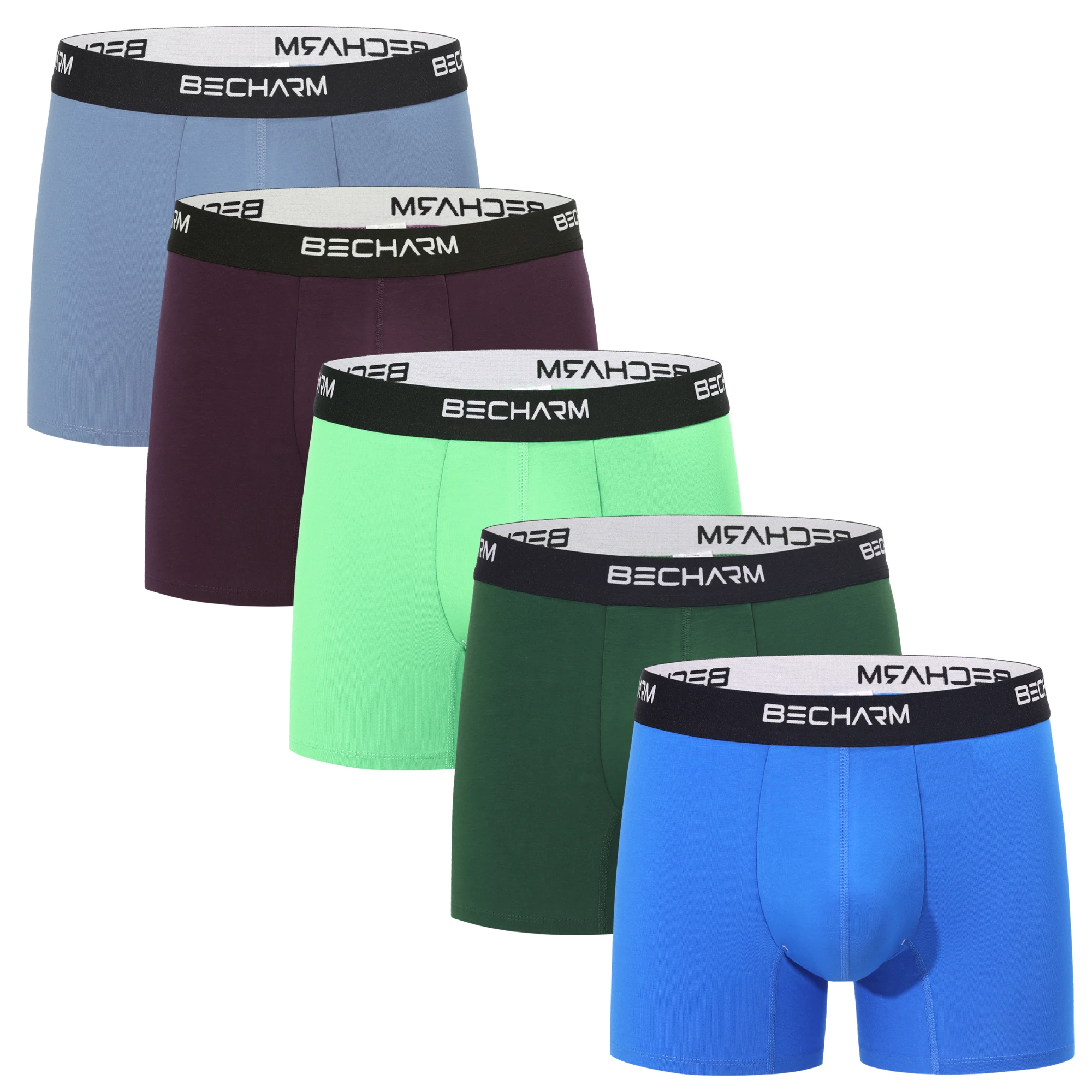 Man Multicolor Boxer Briefs Short Leg No Ride Up Underwear Mens Cotton Spandex Trunks 5 Pack