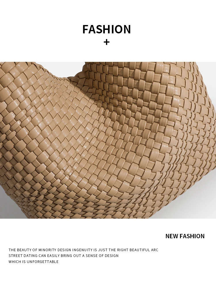 Gewebte Einkaufstaschen für Frauen weiche Leder Einkaufstasche gewebte Damen handtaschen Sommer Umhängetasche große Kapazität Top-Griff Tasche – Detail 5