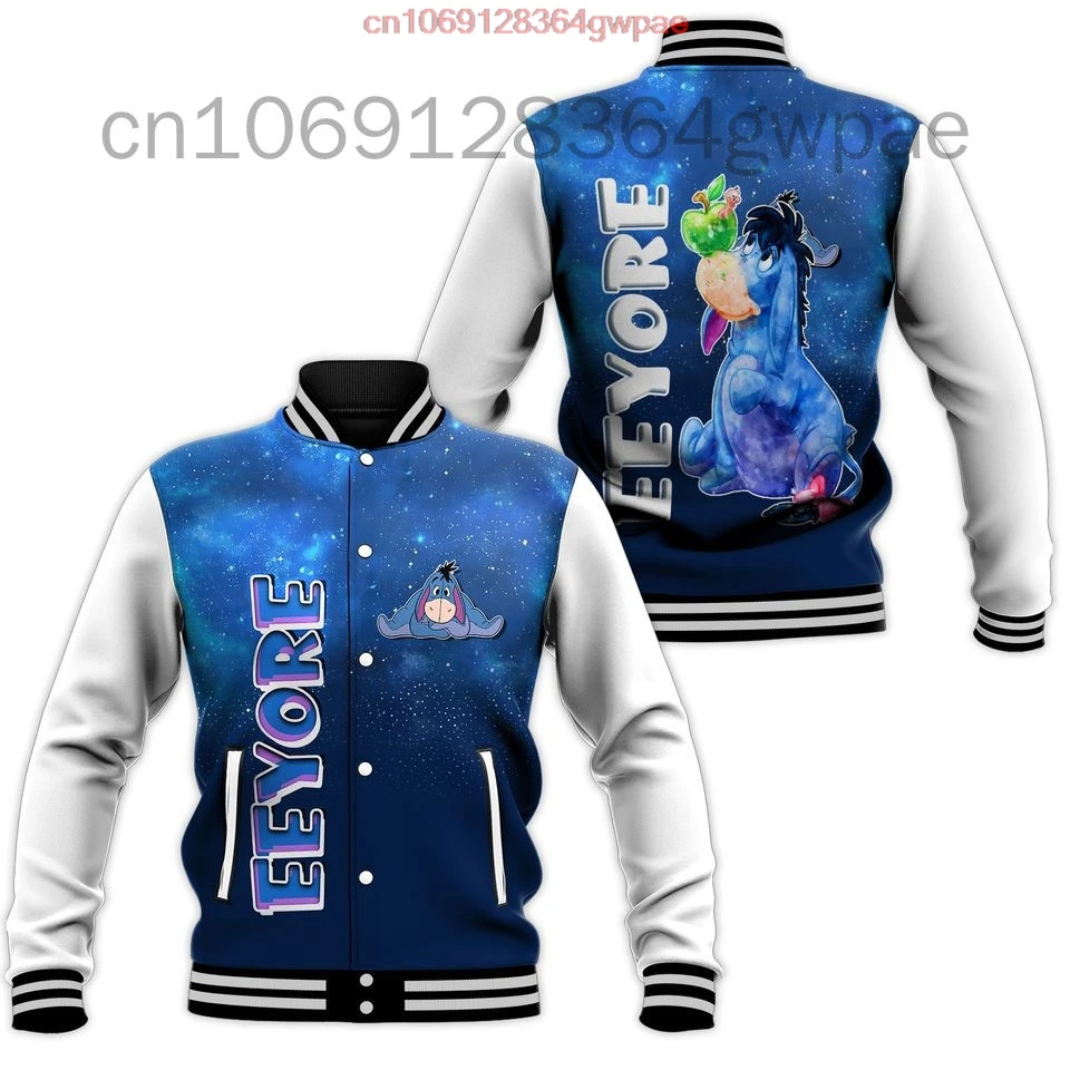 Winnie the Pooh Baseball Jacket For Men Women Disney Eeyore Casual Sweatshirt Hip Hop Harajuku Bomber Jacket Loose Varsity Coat