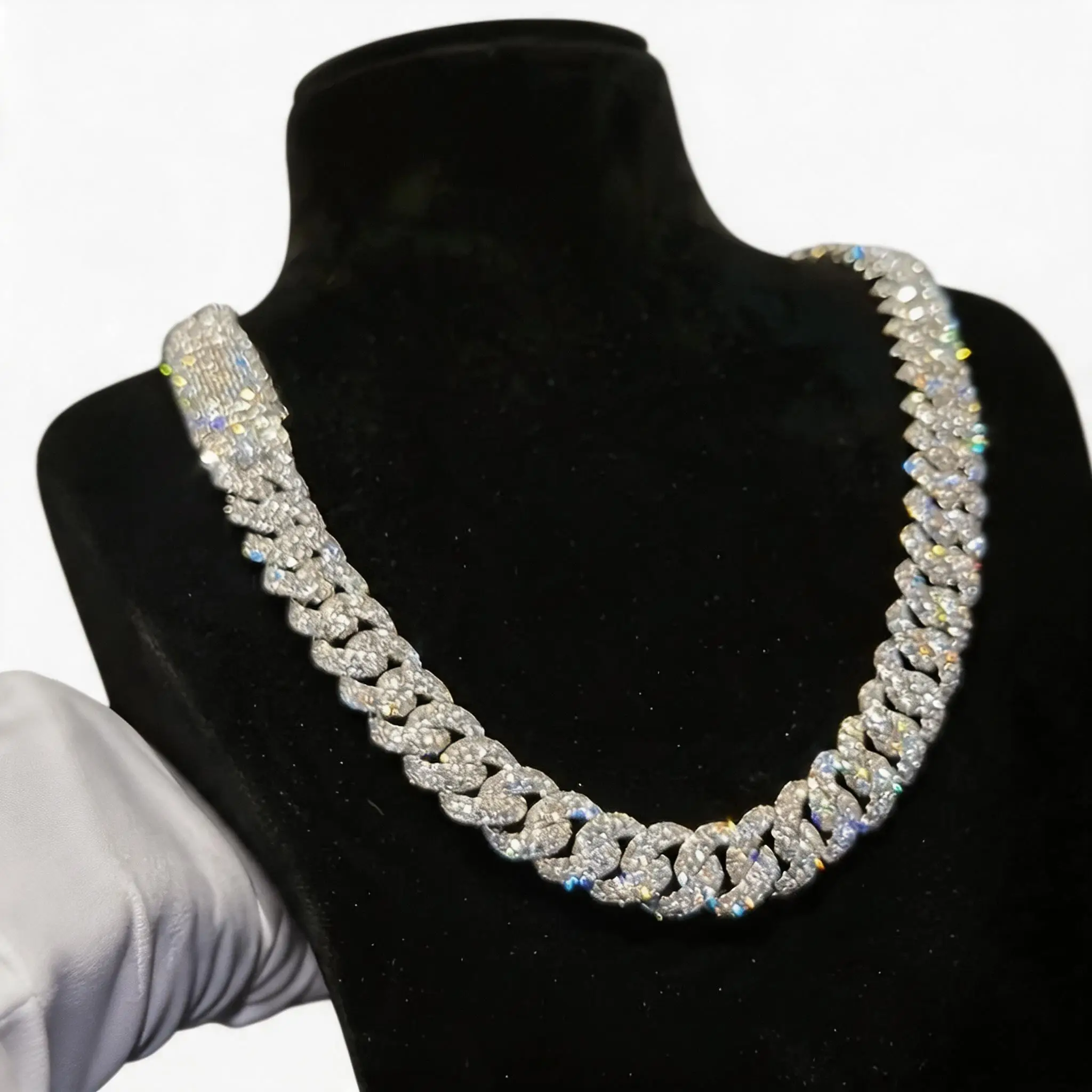 Men's Moissanite Cuban Link Chain Necklace Hip Hop Rapper Style Durable 18K Gold Tone Box Clasp Jewelry