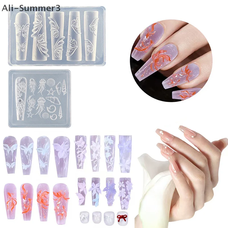 3D Mini Silikon Form Schmetterling Blume Nail art Dekorationen Nägel DIY Design Blume Shell Nagel Form Stanzen Platte Maniküre Form