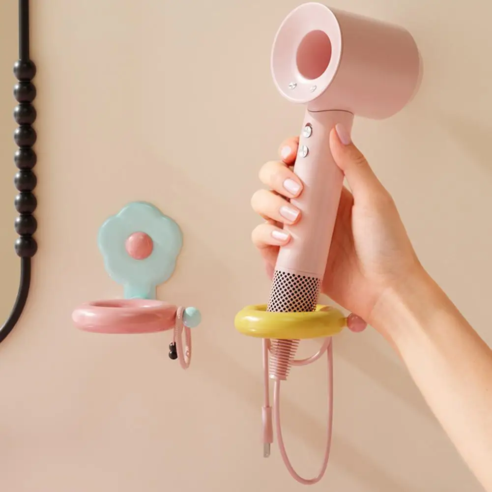 Flower Hair Dryer Holder Universal Adjustable Hair Dryer Stand Adhesive Wall Mount Dryer Organizer for Bathroom Compatible with