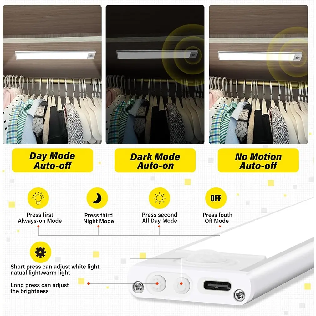 Luce notturna 30cm Ultra sottile LED Light Cabinet Light Motion Sensor Wireless type-c per l'illuminazione dell'armadio della camera da letto della cucina