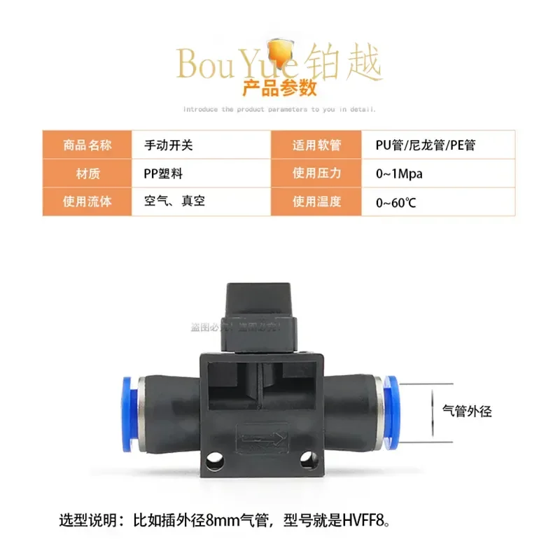 for HVFF4/6/8/10/12 Pneumatic Trachea Quick Plug Connector Hand Valve Manual Switch Unloading Pressure Relief Valve