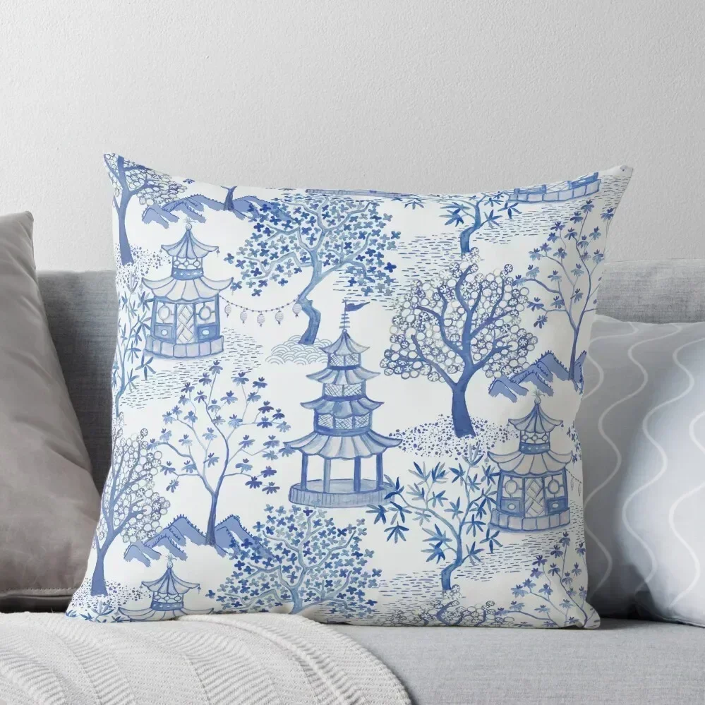 

Pagoda Forest in Blues Throw Pillow Cushion Child Room decorating items christmas pillowcases Elastic Cover For Sofa pillow