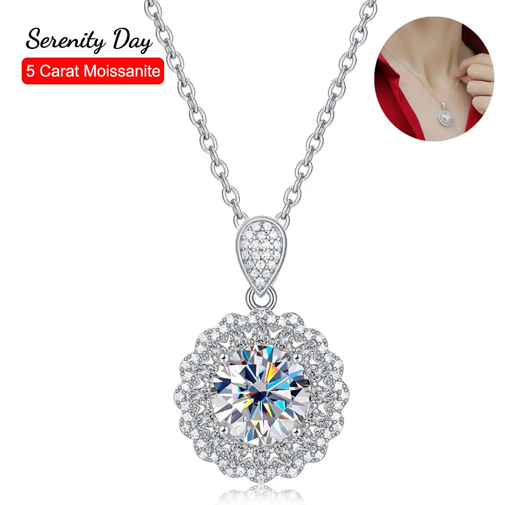 

Serenity 5 Carat Moissanite Necklace D Color Snow Flower Pendant Neck Chain S925 Sterling Silver Plate Pt950 Jewelry Wholesale