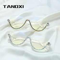 TANOXI Anti Blue Light Kardashan Flat Shield Fashion Punk Sunglasses Women Y2K Sun Glasses Dimond Cutting Semi Rimless Eyewear