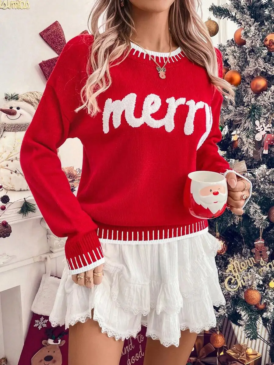 

Women Christmas Graphic Knit Sweater Knit Pullover Fall Winter Outfit