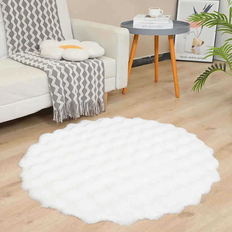120cm Thick Plush Round Rug Fluffy Carpet Non Slip Floor Mat Bedroom Living Room Bedside Sofa Window Cushion Home Decor
