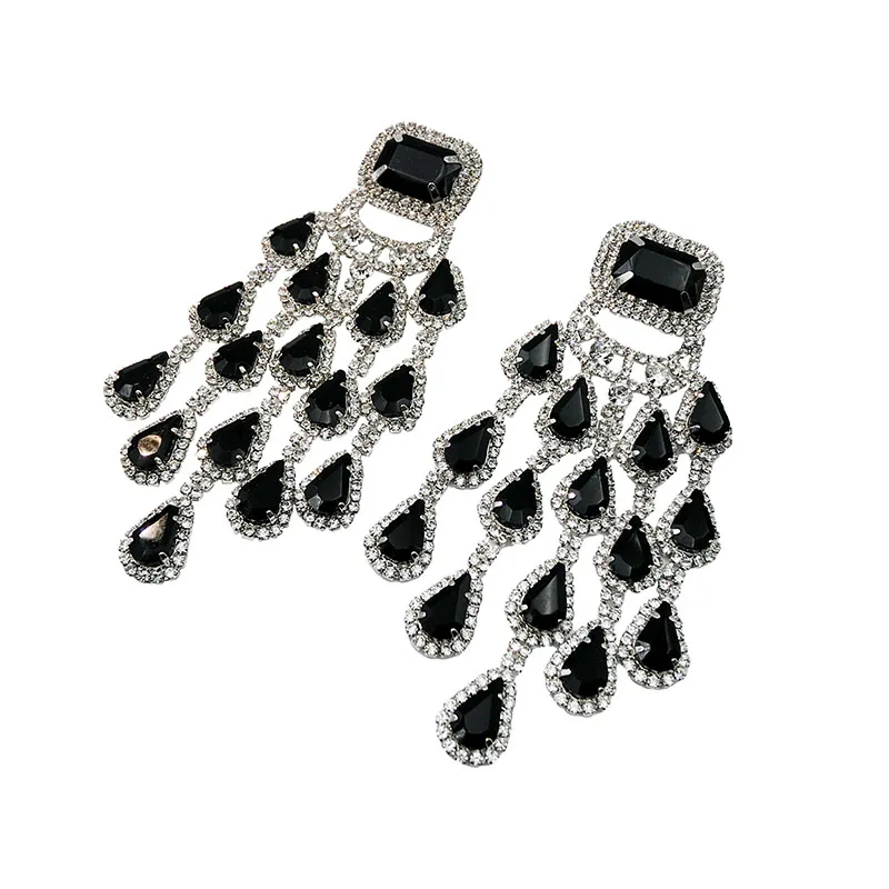 

*Show style heavy industry exaggerated high-end multi-layer droplet earrings 925 silver needle rhinestone gemstone earrings