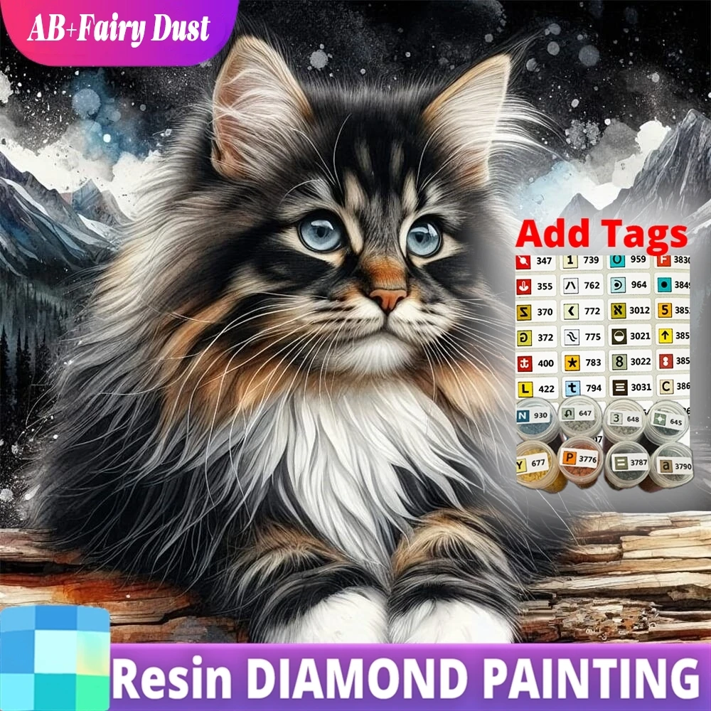 

Resin AB Fairy Dust 5D DIY Diamond Mosaic Cat Animal Cross Stitch Set Painting Picture Rhinestones Embroidery Decor For Home
