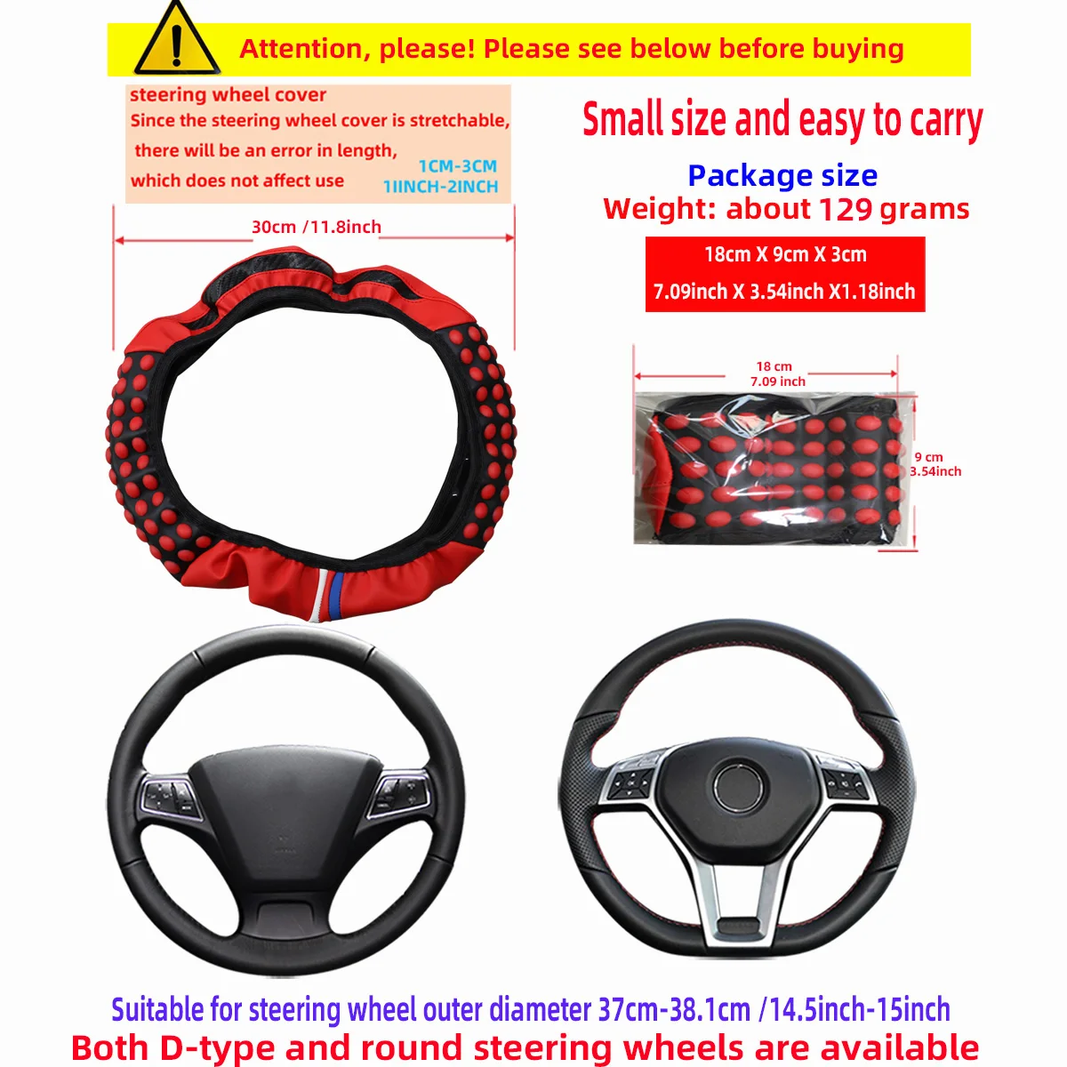 Automotive Products Carbon Tiny Silicone Massage Pellet Leather Steering Wheel Cover without Inner Ring Fits 14.5-15 Inches