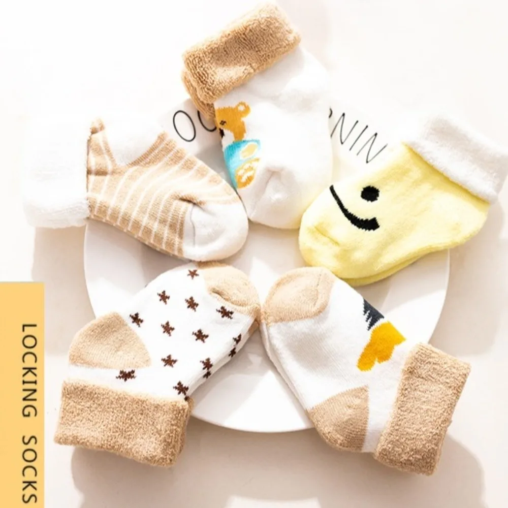 5 Pairs New Cotton Baby Short Socks Non-Skid Design Pink Blue Newborn Socks Polka Dot Stars Breathable Winter Socks Infant Wear