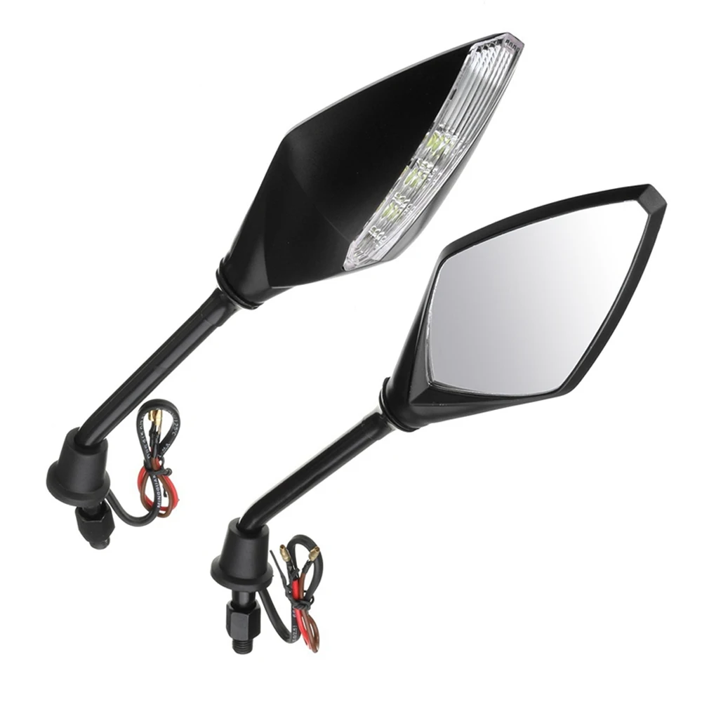 1Pair ABS Motorcycle Rearview Mirrors with High-definition Glass 10mm/0.39in Amber Turn Signal Light Rearview Mirror