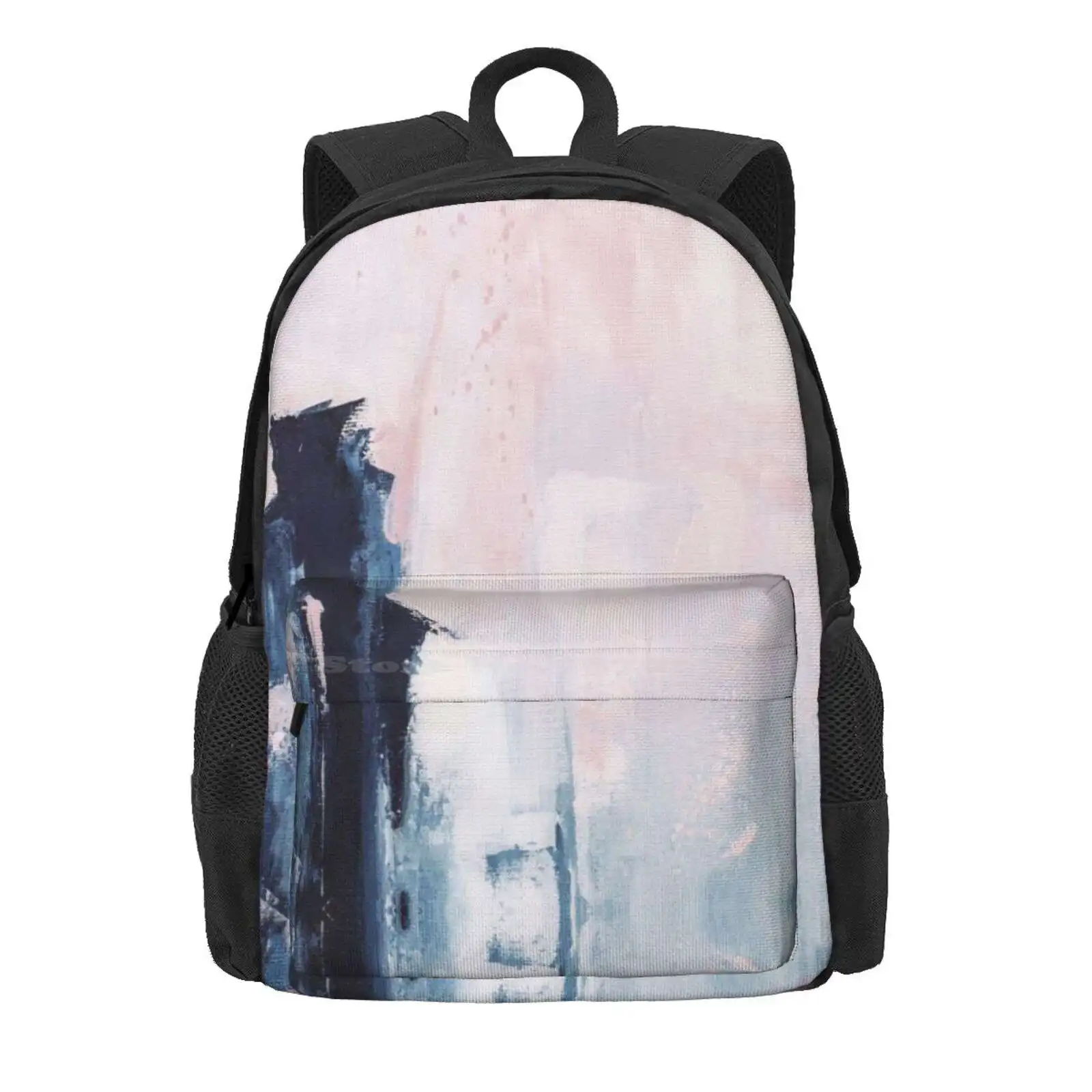 Pink And Navy 1 Hot Sale Schoolbag Backpack Fashion Bags Painting Art Wall Navy Blue And Pink Modern Abstract Scandinavian