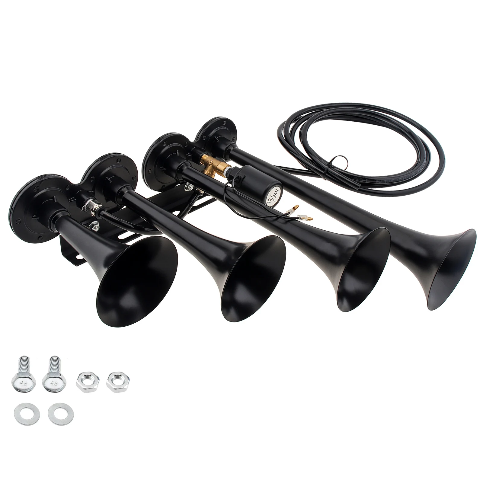 

12V 4 Trumpets 185db Super Loud Car Electric Air Horn Train Horns Kit for Truck Car SUV Boat Tractor RV ORV