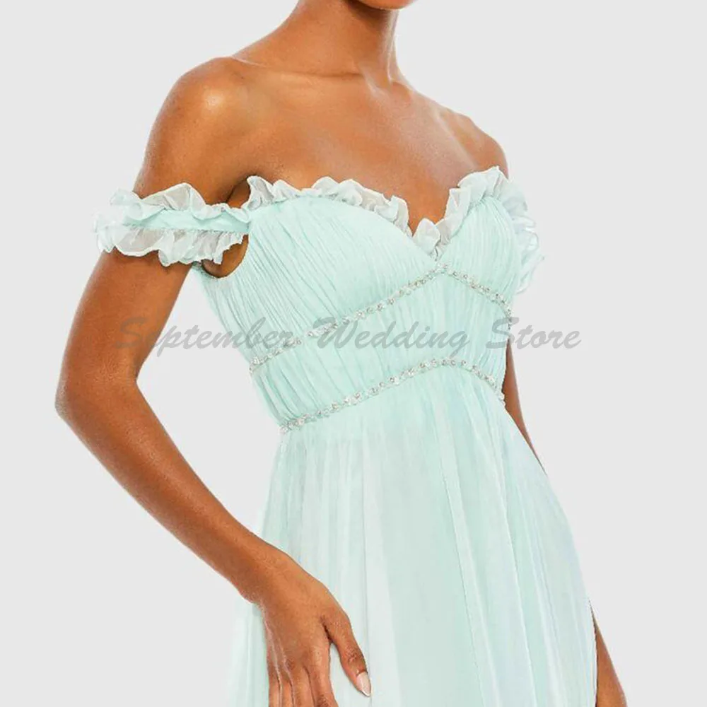 라이트 블루 이브닝 드레스 여성 바닥 길이 어깨에서 계층화 된 라인 연예인 여성 가운 클래식 Pastrol