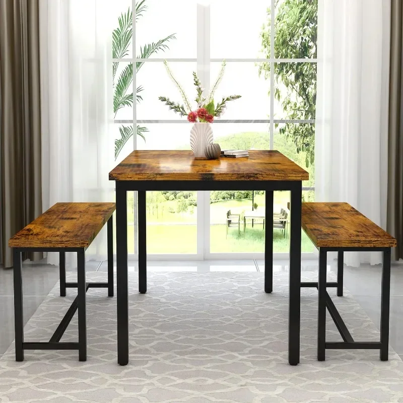 

q Dining Room Table Set, Kitchen Table Set with 2 Benches, Ideal for Home, Kitchen and Dining Room, 47.2x28.7x28.7