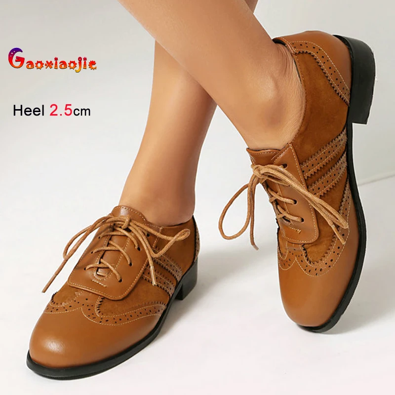 

Spring Autumn Yellow Splicing Women's Shoes Thick Low Heels 2.5cm Front Lace Up Round Toe Shallow Mouth Ladies Pumps Daily Shoes