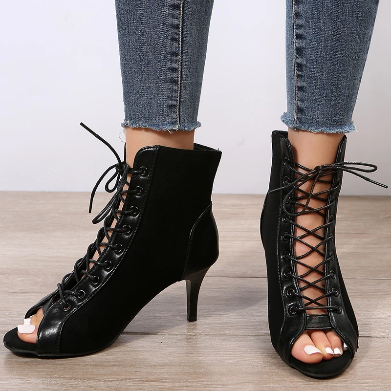 2023 New Fashion Dance Sexy High Heels Shoes Women\'s Sandals Large 41 Lace Up Peep Toe Cool Boots Summer Stiletto Hollow Sandals