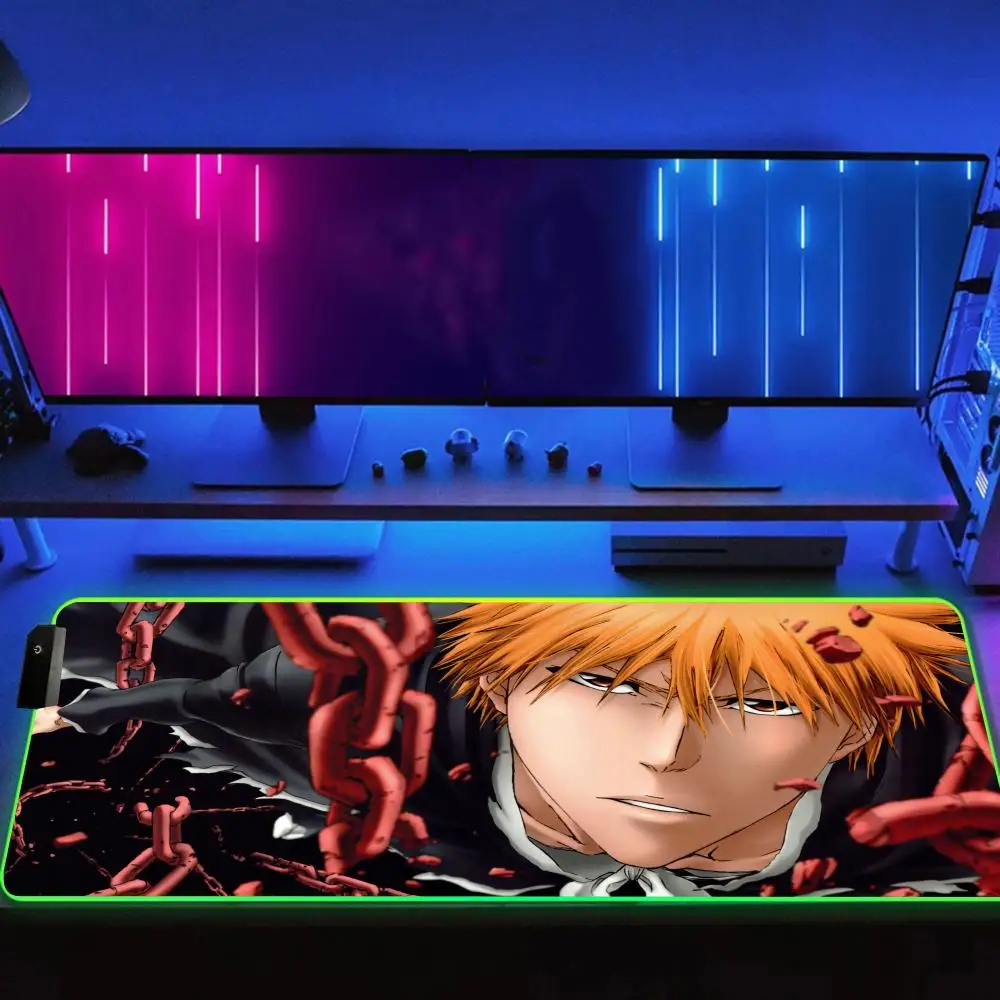 

Anime B_bleach Large RGB Mouse Pad Gamer Cabinet Pc Keyboard Computer Desk Mat 1000x500 Luminous LED keyboard Pad Desk Cover