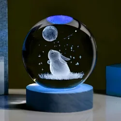 1pc 3D carved rabbit Moon crystal ball decoration, various colors of nightlights, gifts for mom, gifts for her/him, gifts for gi