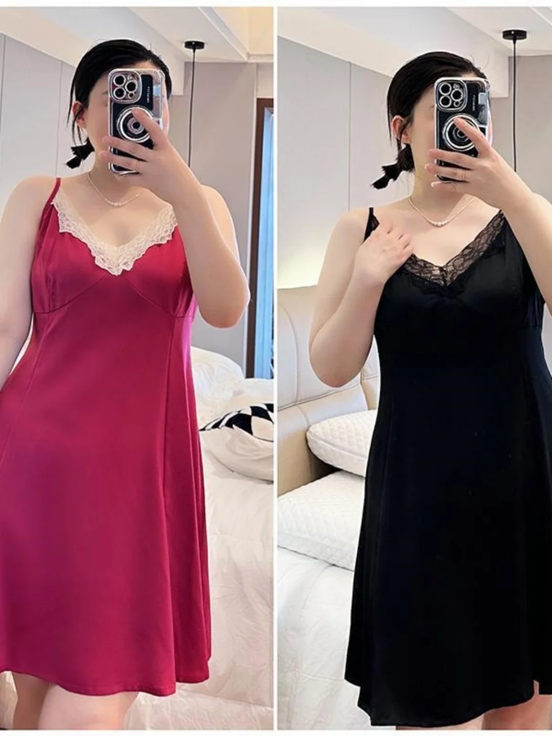 

Elegant Lace Splice Strap Sleepwear Women Summer plus Size Pure Desire Thin Ice Silk Home Clothes V-Neck Casual Home Scene