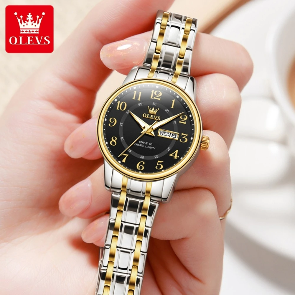OLEVS 2891 Quartz Casual Watch Gift Round-dial Alloy Watchband Wristwatch Week Display Calendar