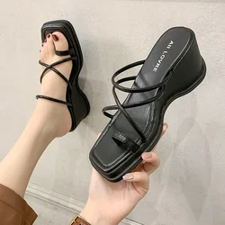 Female Shoes Rubber Flip Flops Slippers Casual Slides Women Heels Loafers Square Toe Platform On A Wedge 2024 Soft Hawaiian