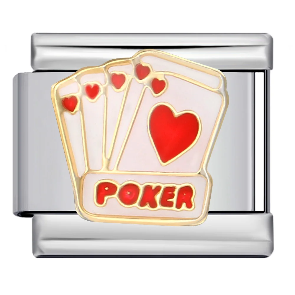 Fashion Men Casino Poker Chess Snooker Charm Italian Links Fit 9mm Bracelet Stainless Steel Women Jewelry DIY Making