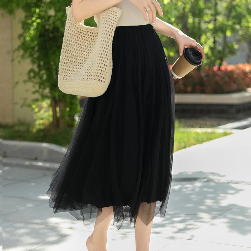 الشاش التنانير تنورة للسيدات الربيع والخريف 2025 جديد الراقية الشاش تنورة رقيق ألف تنورة غير النظامية تنورة طويلة رقيقة امرأة #5