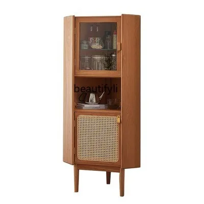 

Triangle Corner Cabinet Sideboard Corner Solid Wood Integrated Wall Living Room Rattan Small Corner Cabinet