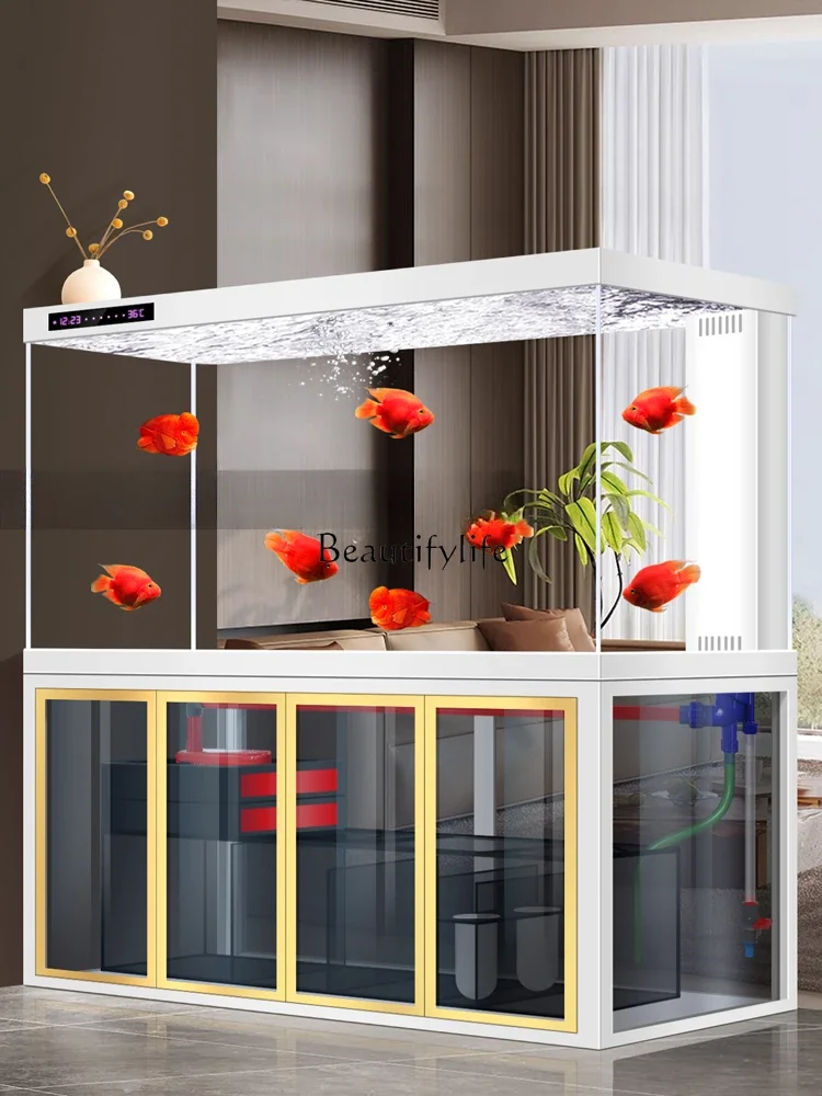 

yj9 Super White Glass Dragon Fish Tank Medium and Large Household Bottom Filter Change Water Subareas Screens Entrance