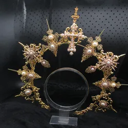 Angel Virgin Mary Baroque Gold Halo Goddess Headpiece Lolita Vintage KC Headband Tiara Headwear Accessories